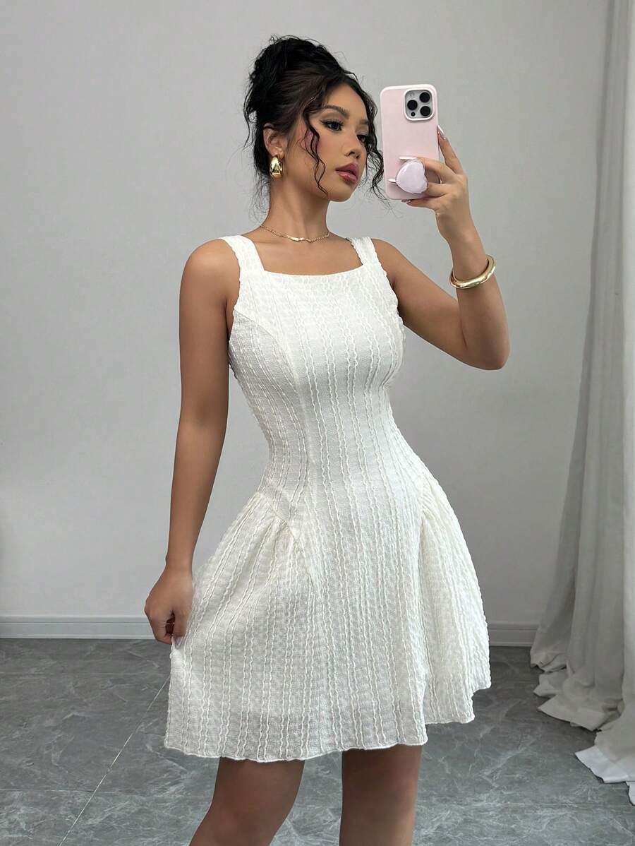 Rafferiza Vestido midi elegante para mujer con volantes en la cintura y correa ajustable