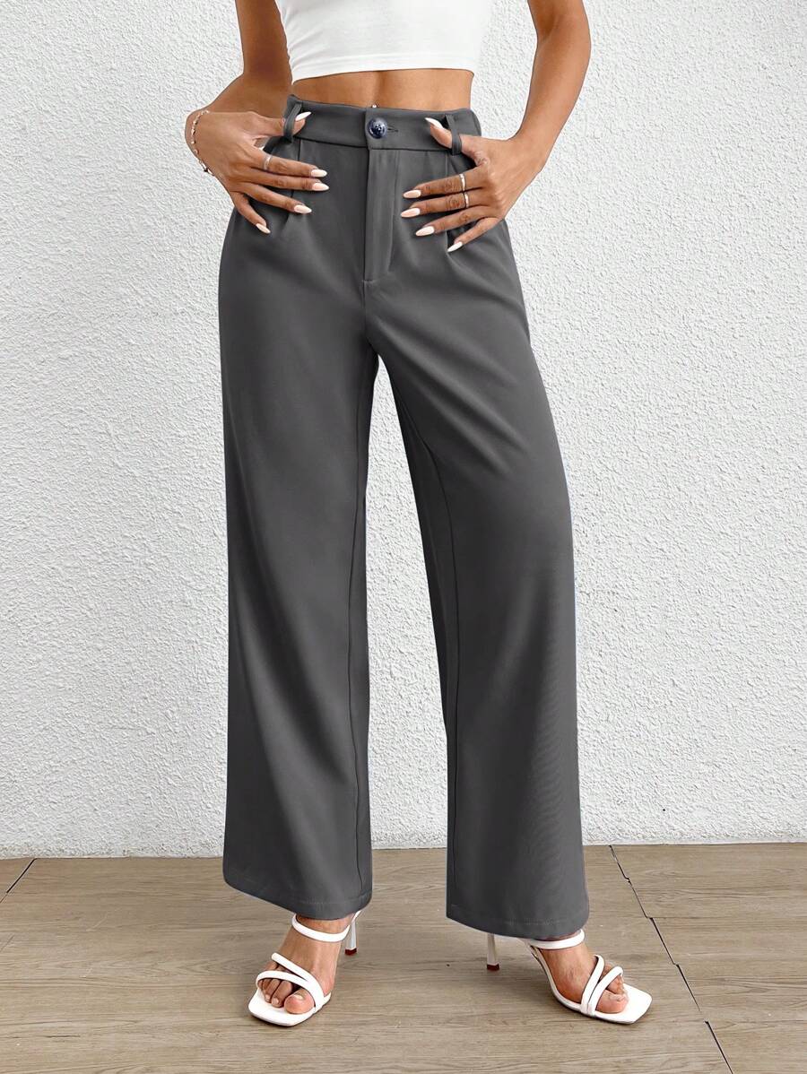SHEIN PETITE 女式褶皱纯色阔腿裤