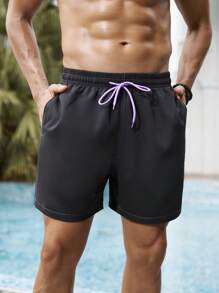 Palasendo Men's Casual & Simple Style Beach Shorts, Everyday Wear - Black - View 4