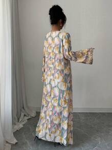 Yasmyna 女士宽松长袖阿拉伯长袍，花卉印花梭织连衣裙，端庄 - 彩色 - 查看 2