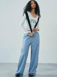 Easelle Spring/Summer Going Out Light Grey Letter & Number Print Embroidered Knit Fitted Women's T-Shirt