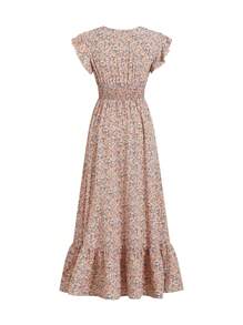 Ellevyn Women's Elegant Shirred Cap Sleeve Ditsy Floral Slim A-Line Dress, Spring/Summer Holiday For Summer Beach Vacation Floral Summer Dresses Vacation Outfits Boho Summer,Easter Dress,Concert Outfit,Country Concert Outfit,Casual Country Outfits, Wedding Guest Dress Women Rave Outfits Festival,St Patrick Day Outfit,Ibiza Fits, For Women,Sundress,Spring Break,Floral Dress Saint Patrick,Vacation Outfits - Multicolor - View 9