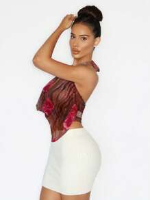 Zolique Women's Fashion Sexy Animal Print Flower Pattern Plunging Neck Backless Halter Top - Multicolor - View 4