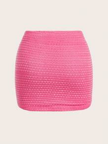 Slaydiva Conjunto de 2 piezas de top bandeau con textura rosa y mini falda ajustado para mujer, outfit de vacaciones