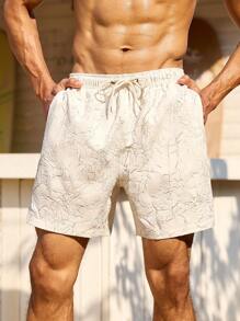 Surfspeed Men's Casual Textured Drawstring Waist Beach Shorts  Men Swim Trunks - Beige - View 4