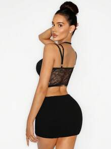 Zolique Women's Black Lace Criss Cross Crop Top: See-Through Mesh Rave Top For - Black - View 2
