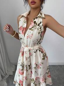 Elenzga Women Floral Print Elegant Romantic Ladies Dress - Multicolor - View 6