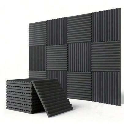 10 件/20 件 12 英寸 X12 英寸 X1 英寸 黑色吸音泡沫板，适用于工作室、音乐室、楔形隔音墙板吸音板、回声降低和吸音 - KTV 音响