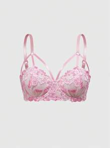 ROMWE Kawaii 3 pezzi/set Reggiseno con imbottitura e slip con ricamo floreale sexy, taglie forti, primavera