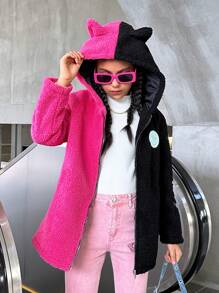 SHEIN Chaqueta de manga larga con cremallera, de color block, de para niñas preadolescentes - Negro - Ver 7