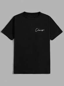 RueChic Men 3pcs Pack Solid Letter Printed Regular T-Shirt & Short & Pants Set - Black - View 3