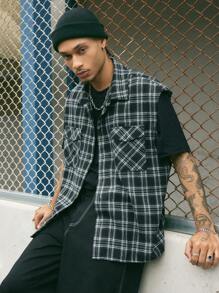 AXEPEAK Men's Plaid Loose Woven Casual Shirt, Simple & Fashionable, Daily Wear, Streetwear Edition - Black - View 2