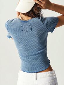 Bohemela 波西米亚风牛仔女式休闲纯色针织亨利衫长袖修身短款T恤