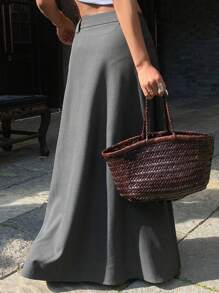 Livesso Casual All-Match Spring And Summer Solid Color A-Line Long Skirt Pleated Women's Skirt,Fall Clothes