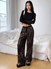 SHEIN EZwear Women Leopard Print Casual Pants, Stylish & Versatile For Daily Wear - Brown - View 7