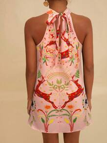 Travachic Vestido corto casual con estampado de ciervos para mujer para vacaciones, ropa de mujer para otoño, vestido de mujer