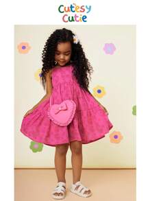 SHEIN Vestido de tirantes sin mangas con abertura en la espalda de unicolor tejido para niña - Rosa Fucsia - Ver 1
