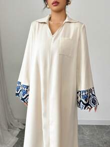 Yasmyna Đầm dài tay cổ chữ V rộng rãi nhiều màu dệt kim cho nữ, kín đáo - Màu Khaki - Xem 3