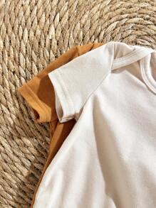 Loomiva Newborn Baby 6pcs Set: Knit Soft Round Neck Short Sleeve Bodysuit, Long Pants, Hat - Apricot - View 7