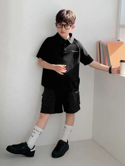 Dazy Kids 2pcs Tween Boys Casual Simple Short Sleeve Shirt & Shorts Set, Fashion For Daily Wear