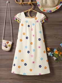 Girls Lovely Holiday Multi-Color Polka Dot Tassel Dress - Multicolor - View 1