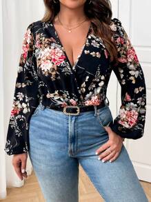 Rometta Plus Size Women V-Neck Criss-Cross Long Sleeve Bodysuit Fall Cloth For Women