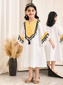 SHEIN Young Girl Solid Color Ruffle Hem Loose Casual Dress - White - View 4