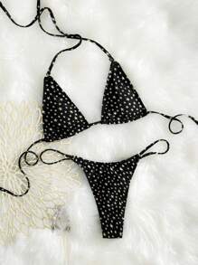 Swim EVENT New Arrival Women Rhinestone Embellished Halter Neck Sexy Bikini 2 Pieces Swimwear For Summer Beach Vacation - Black - View 5