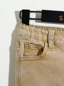 SHEIN Young Boy Distressed Casual Ripped Frayed Patch Skinny Khaki Denim Pants,For Kids Daily Wear Outfits And Spring/Summer Clothes - Khaki - View 4