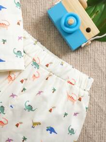 2pcs/Set Baby Boy Cute Animal Print Round Neck Short Sleeve Tee And Shorts Pajama Set, Spring & Summer - Multicolor - View 6