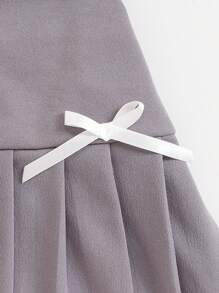 女童褶皱裙，配缎带腰部松紧腰带，灰色褶皱雪纺裙，配白色饰边，适合外出和聚会，春夏季 - 灰色 - 查看 4