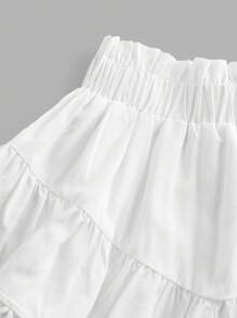 SHEIN Fern Glow  Young Girl Cute Ruffled Elastic Waist White Mini Skirt, Versatile For Summer - White - View 3
