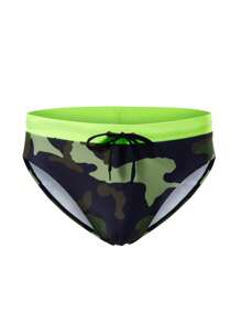 Manfinity Swimmode Men's Camouflage Print Beach Bikini Briefs - Army Green - View 1