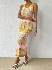 Breezaya Váy đan hở lưng sọc khối màu đơn giản ngày lễ - Nhiều màu - Xem 3