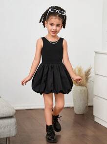 SHEIN Young Girl Plain Round Neck Backless Snug Fit Knit Dress