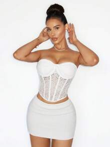 Zolique Spring Sexy Travel Lace Twisted Underwire Fishbone Corset Women's Tops - White - View 4
