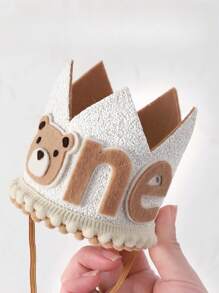 SHEIN 1pc 8cm*9cm Bear Pattern Birthday Hat For Little Wild One First Birthday Hat, Happy Camper Birthday Crown 1st Birthday - Multicolor - View 1