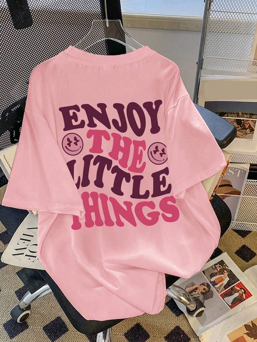 SHEIN Leap Crew Teen Girls Casual Graphic Short-Sleeved T-Shirt Suitable For Summer - Pink - View 1