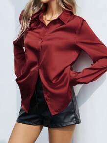 Aveloria Modichic 时尚法式花卉 3D 装饰女式衬衫，府绸面料衬衫，适合秋季假日派对服装可爱有趣的女士纽扣衬衫 - 紅色 - 查看 5