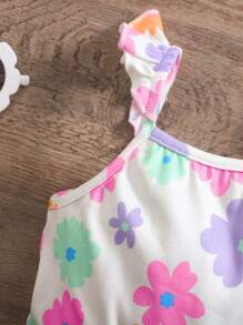 SHEIN 女婴夏季可爱花卉图案针织连体衣 - 彩色 - 查看 7