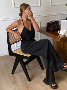 Livesso 2pcs Women Solid Color Sleeveless Spaghetti Strap Top And Wide Leg Pants Set, Summer Casual Outfit