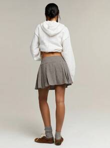 Athîral Women Brown Houndstooth Print Pleated Mini Casual Skirt Spring/Summer - Khaki - View 4