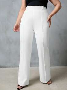 EURMUSE Plus High Waist Flare Leg Suit Pants - White - View 5