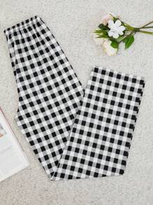 RueChic Women High Quality Soft Touch Viscose Plaid Pattern Lounge Bottom - Black and White - View 2