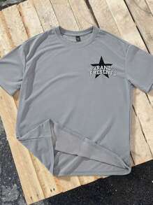 Manfinity Roghcode Cadeau de petit-ami, T-shirt à manches courtes simple à imprimé lettre "Y" et année 2025 avec encolure ronde, ample pour hommes. T-shirt décontracté de tous les jours à manches courtes - Gris - Voir 1