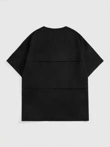 ROMWE MEN Goth Men's Cross & Letter Print Short Sleeve T-Shirt - Black - View 2