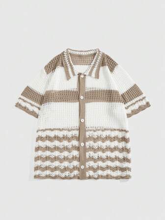 Men's Front Button Short Sleeve Simple Lapel Casual Vacation Cardigan