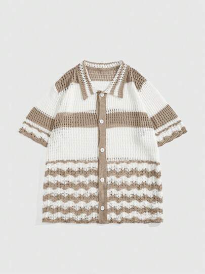 Casual كارديجان رجالي بأزرار أمامية وأكمام قصيرة ، بياقة بسيطة ، كاجوال مناسب للعطلات