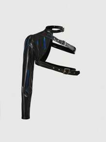 ROMWE Grunge Punk Áo crop top hở vai gợi cảm, có thể điều chỉnh cho nữ, áo khoác da dài tay phản quang màu cầu vồng - Nhiều màu - Xem 1