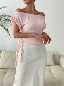 Chiquease 女士优雅修身露肩荷叶边袖上衣